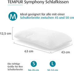 TEMPUR Symphony Oreiller de couchage en mousse à mémoire de forme, oreiller ergonomique de soutien du cou pour dormeurs sur le dos et sur le côté, sensation ferme, M (63 x 43 x 12,5 cm), blanc