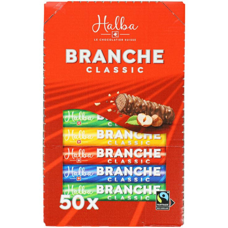 Batoane de ciocolată cu lapte Branches, pachet de 50 - Batoane de ciocolată cu lapte cu umplutură de cremă de alune - Ciocolată elvețiană - Pachet vrac de 50 de batoane ambalate individual (23g fiecare) / 1150g