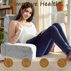 Grand oreiller de lecture pour lit et canapé, oreiller de dos pour adulte avec support de cou et accoudoirs, oreiller de dossier ergonomique avec poche et housse lavable pour se reposer, lire, regarder la télévision (WH)