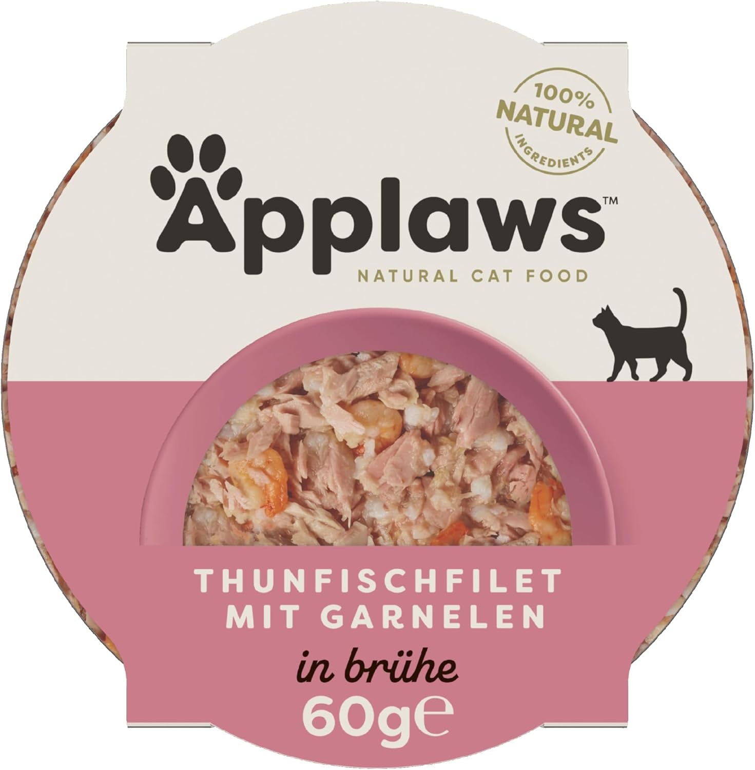 Applaws 100% hrană umedă naturală pentru pisici, file de ton cu creveți în oală cu bulion, 60G (10 X 60G)