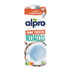 Alpro Kokosnussdrink ohne Zucker – Ohne Süßstoffe – Vegan et sans lait – Von Natur aus lactosefrei et fettarm – Riche en calcium et vitamines – 8 x 1 L