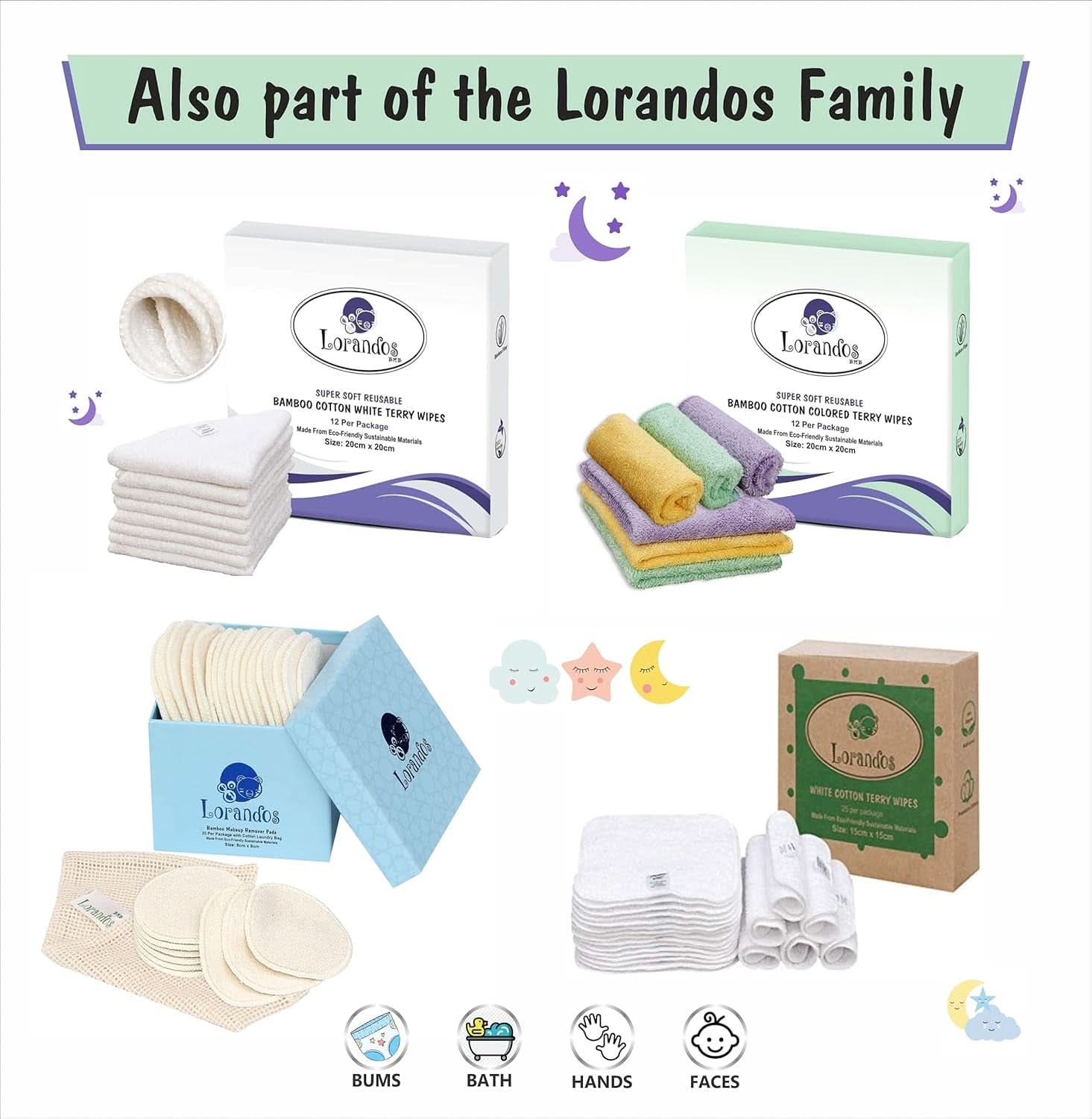 Șervețele reutilizabile pentru copii 100% bumbac Terry (25pachet - 15X15Cm - alb) fără parfum, lavabile, ultra moi și super absorbante Mama si Copilul Naty Shop