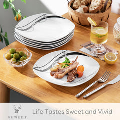 VEWEET FIONA Service d'assiettes en porcelaine pour 6 personnes, Ø 24,7 cm, comprenant des assiettes à dessert, des assiettes à pâtes, des assiettes à gâteau et des assiettes à petit-déjeuner, passe au micro-ondes et au lave-vaisselle