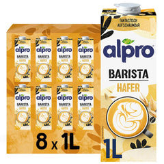 Alpro Barista Haferdrink – Zum Aufschäumen – Vegan et milchfrei – Von Natur aus lactosefrei – Riche en substances de ballast, calcium et vitamines – 8 x 1 L – Haltbar