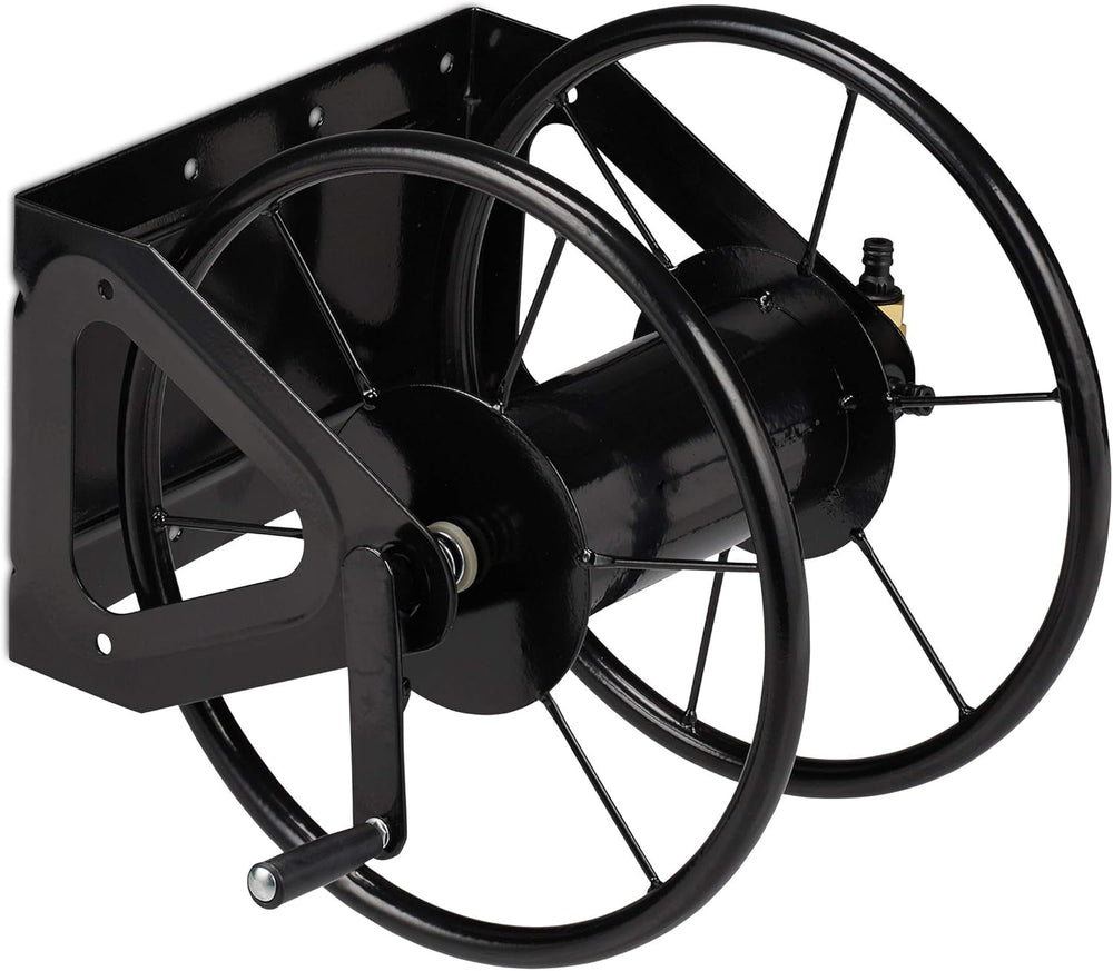 Enrouleur de tuyau Relaxdays, enrouleur de tuyau avec manivelle, pour tuyau de 60 m, acier, HxLxP : 41,5 x 54 x 45 cm, noir