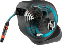 Boîte de tuyau murale Gardena RollUp M (Turquoise) 20 m : arrosage flexible pour jardins de taille moyenne, enrouleur de tuyau rotatif, avec support mural, composants du système et buse de pulvérisation, avec tuyau de 20 m (18610-20)