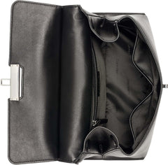 Calvin Klein Ladies Turn Lock Satchel - 2 en 1, Cuir Vegan, 3 Poches Becky Turnlock Sac à Bandoulière, Noir/Argent Sacs Femme Naty Shop