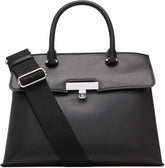 Calvin Klein Ladies Turn Lock Satchel - 2 en 1 en cuir végétalien 3 poches Becky Turnlock Sac à bandoulière Noir/Argent Sacs Femme Naty Shop Default Title