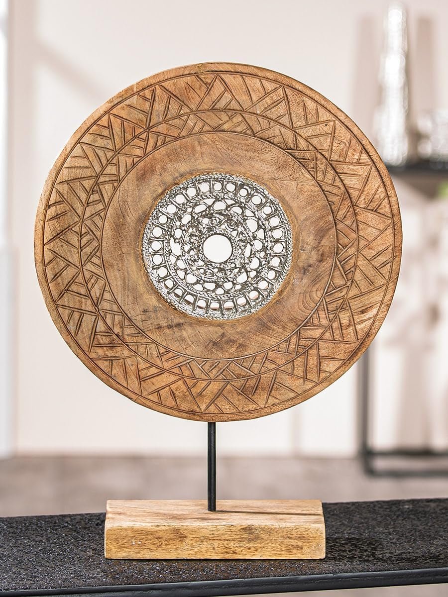 Casablanca grande sculpture décorative - sculpture ronde bois aluminium couleur : argent naturel - décoration salon cadeau anniversaire hauteur 46 cm Statuettes et sculptures Naty Shop Coloris naturels Hauteur 46 cm