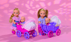 Simba 105736241 Evi Love Walk Doll 2 Assortiment de poupées Evi avec poupée et poussette de poupée avec accessoires, poupée mannequin 12 cm pour enfants à partir de 3 ans