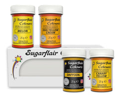 Sugarflair Pasta Colorant Alimentaire Jaune Lot de 4 Pâtes Colorant Alimentaire Fondant Massepain Pâte à Sucre Crème Au Beurre et Plus encore : Jonquille Canari Jaune Crème Oeuf Melon Lot de 4