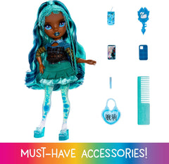 Poupée Rainbow High Sparkle & Shine - Misty - Poupée tendance de 28 cm avec cheveux turquoise et bulles magiques debout colorée, s'habiller et jouer à collectionner pour 4 à 12 ans