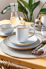 MÄSER Mabella, Set de veselă vintage pentru 4 persoane, Serviciu combinat de 20 de piese cu glazură reactivă rafinată și margine fină maro, Gresie, Gri-Bej
