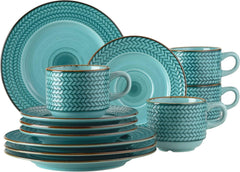 Set de cafea Prospero Premium pentru 4 persoane, calitate restaurant, serviciu de cafea modern cu 12 piese în stil vintage unic, porțelan durabil, albastru