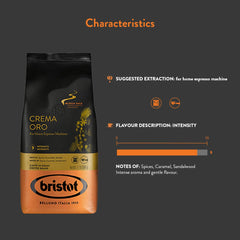 Bristot, Kaffeebohnen CREMA ORO – Total 1 kg – Mischung mit intensif Aroma, süßem Geschmack, Gewürzen, Caramel, Sandelholznoten – Set mit 2 pro 500 g