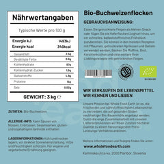 Flocons de sarrasin biologiques Wholefood Earth – 3 kg | Brut | Sans OGM | Végétalien | Source de fibres | Certifié biologique