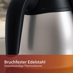 PHILIPS Café Gaia Machine à expresso à filtre - Carafe thermos en acier inoxydable, système anti-goutte, arôme intense, arrêt automatique, 1300 ml, noir (HD7546/20)