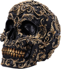 Craniu renascentist, 19 cm, rășină, negru și auriu, model baroc auriu, ornament craniu negru, decor gotic, turnat din cea mai fină rășină sintetică, pictat manual de experți Statuete si sculpturi Naty Shop