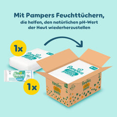 Pampers Premium Protection Pants Größe 6, 78 Windeln, 13kg-19kg, Mit 360° Passform, 2x breiteren Bündchen als vorher für Komfort & Schutz + 10 Stück Pampers Aqua Baby-Feuchttücher enthalten