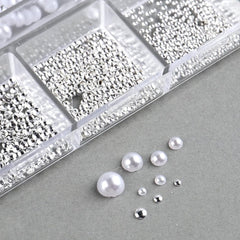 GZSY Nail Art Strasssteine Nagel Perlen Weiß 12Raster Nagel Charms Nageldesign Zubehör Perle Nail Art