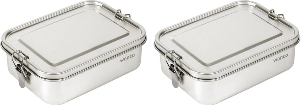 Wenco Boîte à lunch en acier inoxydable 2 compartiments Grande capacité 850 ml Boîte à lunch Étanche Passe au lave-vaisselle Comprenant un anneau en silicone de remplacement 18,5 x 14 x 5,5 cm Argent (2 paquets) Naty Shop Boîtes de conservation des aliments 850 ml (2 paquets)