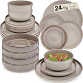SÄNGER Argile du Caire | Service de table 24 pièces, service de table en grès pour 6 personnes, 6 assiettes, 6 assiettes à dessert, 6 bols à pâtes, 6 bols de service, service de table gris | LA COLLECTION VALEUR