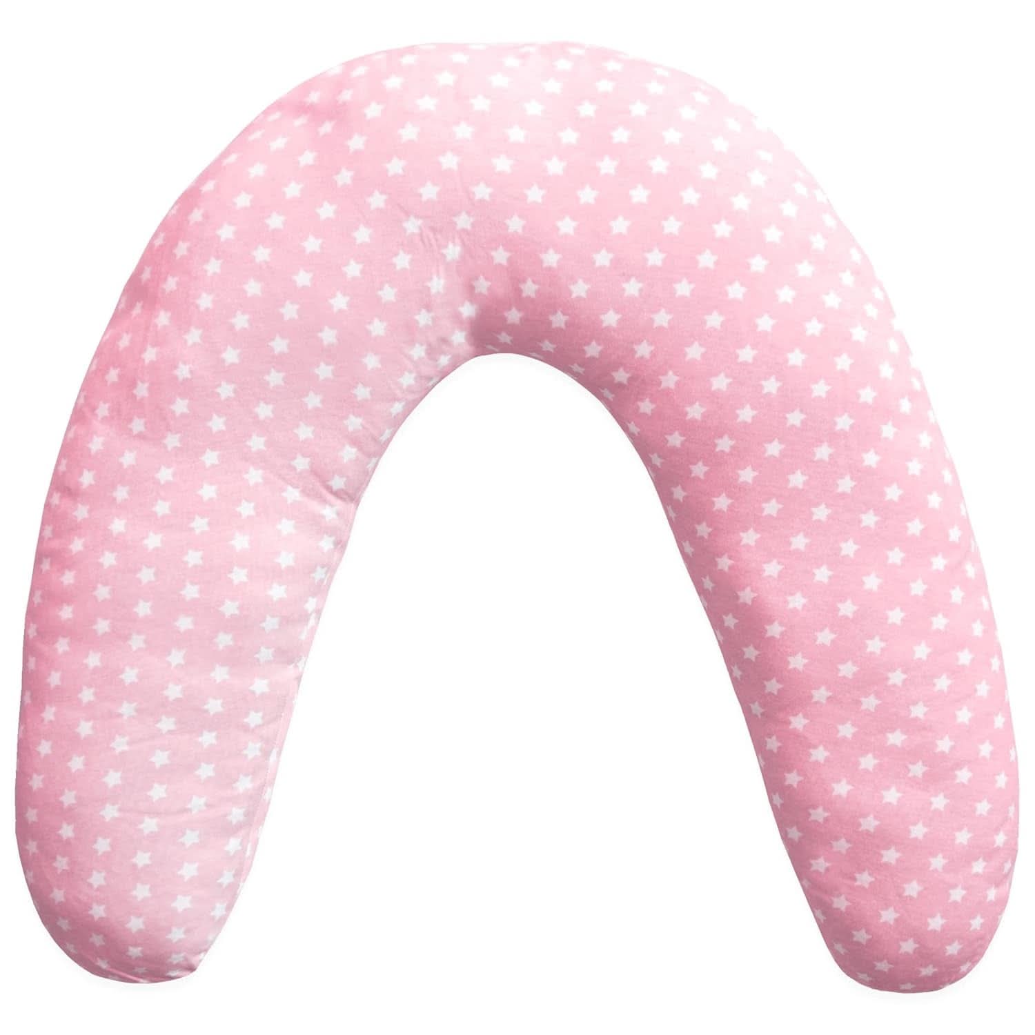 Pernă de alăptare pentru nou-născuți, XL, Husă din bumbac 100%, detașabilă și lavabilă, Umplutură din poliester, Motiv stele Accesorii Hrana si Alaptare Bebe Naty Shop Roz XL