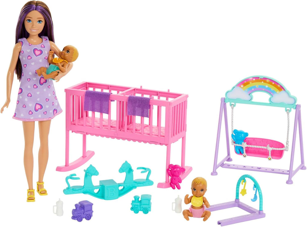 Poupée Barbie Skipper et chambre de bébé avec accessoires, comprend des poupées jumelles, 1 berceau, 1 berceau, 1 bascule et plus, HXM99 Naty Shop Dolls Titre par défaut