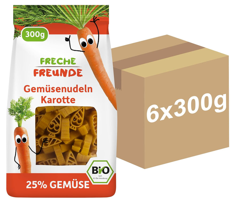 Freche Freunde Nouilles aux Légumes Bio 'Carotte' 25% de Contenu Végétalien Vegan 6 Pack (6 x 300g)
