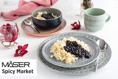 MÄSER 931744 Série Spicy Market, service de table peint à la main pour 4 personnes au design méditerranéen vintage, service de table 16 pièces en céramique, vert, grès