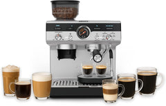 Machine à expresso manuelle Krups Precision avec porte-filtre et moulin, machine à café barista avec panneau de commande intuitif, réglages de pré-infusion, machine à expresso avec buse vapeur, chauffage rapide, XP801T10