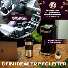 Machine à expresso Clatronique | Tasse de voyage 400 ml | Compatible avec tous les porte-gobelets standards (par exemple pour voiture) | Machine à expresso avec filtre | Filtre permanent en nylon | Mug en acier inoxydable avec couvercle aromatique | CA 3733