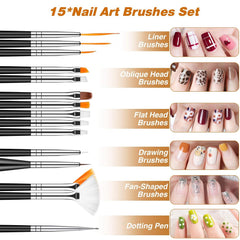 MELLIEX 45 Stück Nail Art Dekoration Zubehör Set, Nägel Pinsel Strasssteine Glitzer Goldfolie Nageldesign Dotted Pen Streifenband Für Nagelkunst Maniküre Set