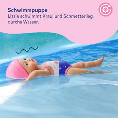 BABY Born Schwimmende Lizzie 30cm, Aufzieh-Badepuppe, wasserfest, funktioniert ohne Batterien, für Kinder ab 1 Jahr