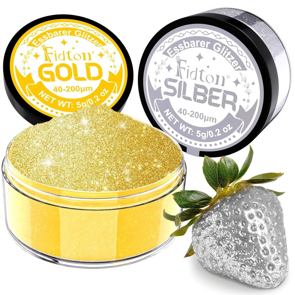 Paillettes comestibles pour boissons – Fidton 2 couleurs en poudre colorant alimentaire, paillettes comestibles pour gâteaux, fondant doré, beignet, paillettes comestibles pour boissons, cocktails, or et argent comestibles – 5 g
