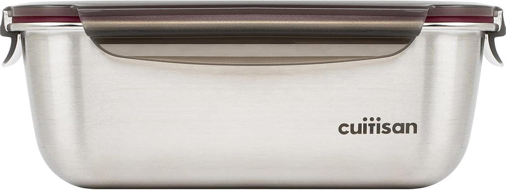 CANDL Cuitisan (Flora) Pot de conservation des aliments en acier inoxydable avec couvercle à clip, rectangulaire, adapté au micro-ondes + four, pot de conservation, EC7-SS10 2800 ml Naty Shop Boîtes de conservation des aliments 25,9 cm x 19,5 cm x 9,6 cm / 2800 ml