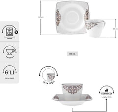 Set de cești espresso din porțelan KARACA Nazende - cești de cafea turcească de 80 ml cu farfurioare, serviciu de cafea modern cu 12 piese cu 6 cești de cafea și 6 farfurioare, cești Mocha - alb