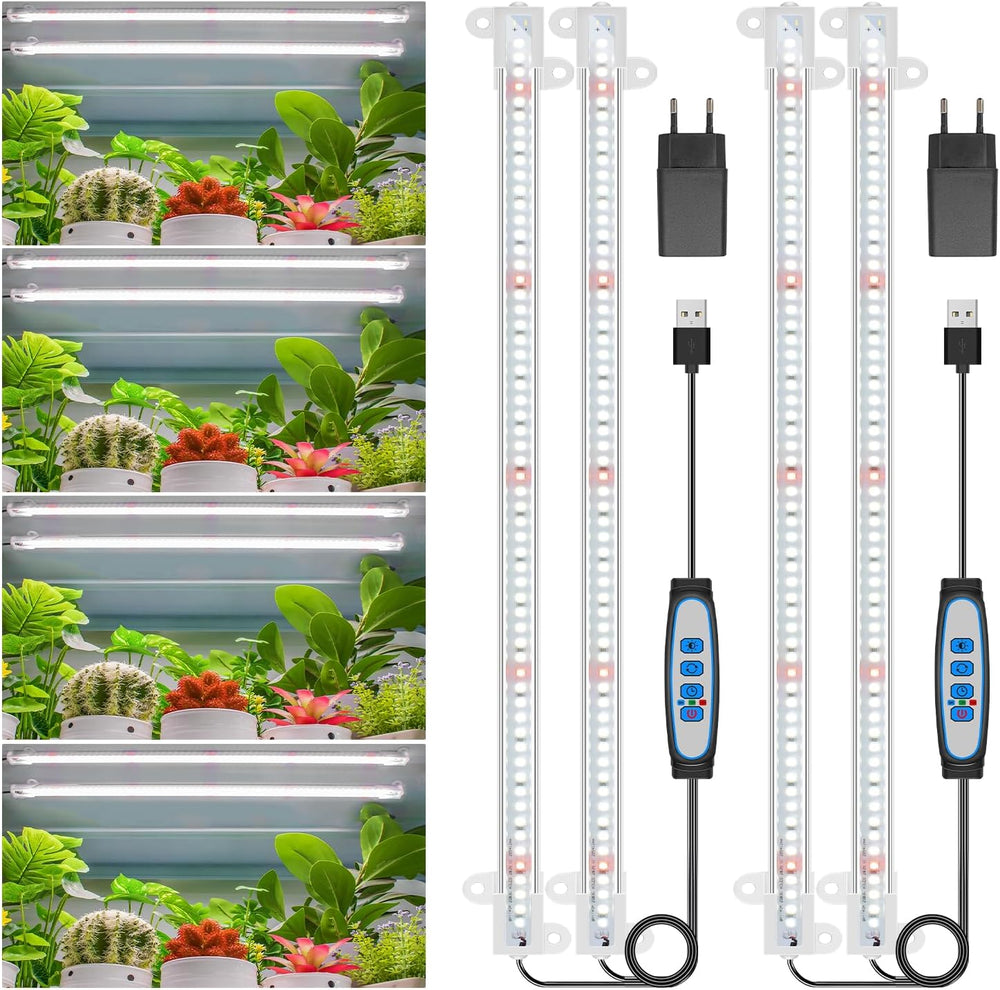 Wiaxulay Lampe LED à Spectre Complet pour Plantes 6000K à Spectre Complet pour Plantes d'intérieur avec minuterie de 6/12/16 Heures 5 Niveaux réglables pour étagère de Plantes succulentes hydroponiques 2 pièces