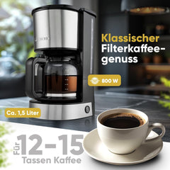 Machine à café expresso avec filtre Clatronic® | pour 12-14 tasses | Machine à café expresso avec filtre | Boîtier en acier inoxydable | Anti-goutte | Expresso | Machine à café expresso avec filtre | 800W | KA 3808