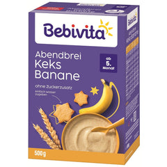 Bouillie du soir aux biscuits et bananes (4x500g), bouillie de lait à partir de 5 mois, sans sucre ajouté, avec minéraux et vitamines précieux, très nourrissante