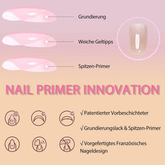 Lot de faux ongles – 240 pièces courtes et carrées, modèle en gel souple, dégradé de blanc nu, colle naturelle sur faux ongles pour femme, à faire soi-même (dégradé nu, 240X)