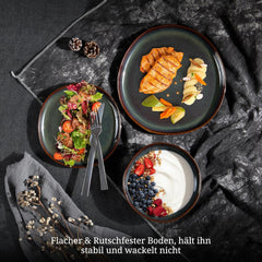 Service de table pour 6 personnes, 18 pièces, bols à céréales ronds irréguliers, assiettes à dessert, assiettes plates, résistant aux rayures, passe au micro-ondes, vert mousse réactif