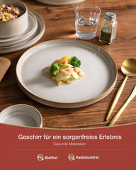 Star Service de table 18 pièces, service de table pour 6 personnes, porcelaine, résistant aux rayures, passe au micro-ondes et au lave-vaisselle, blanc cappuccino