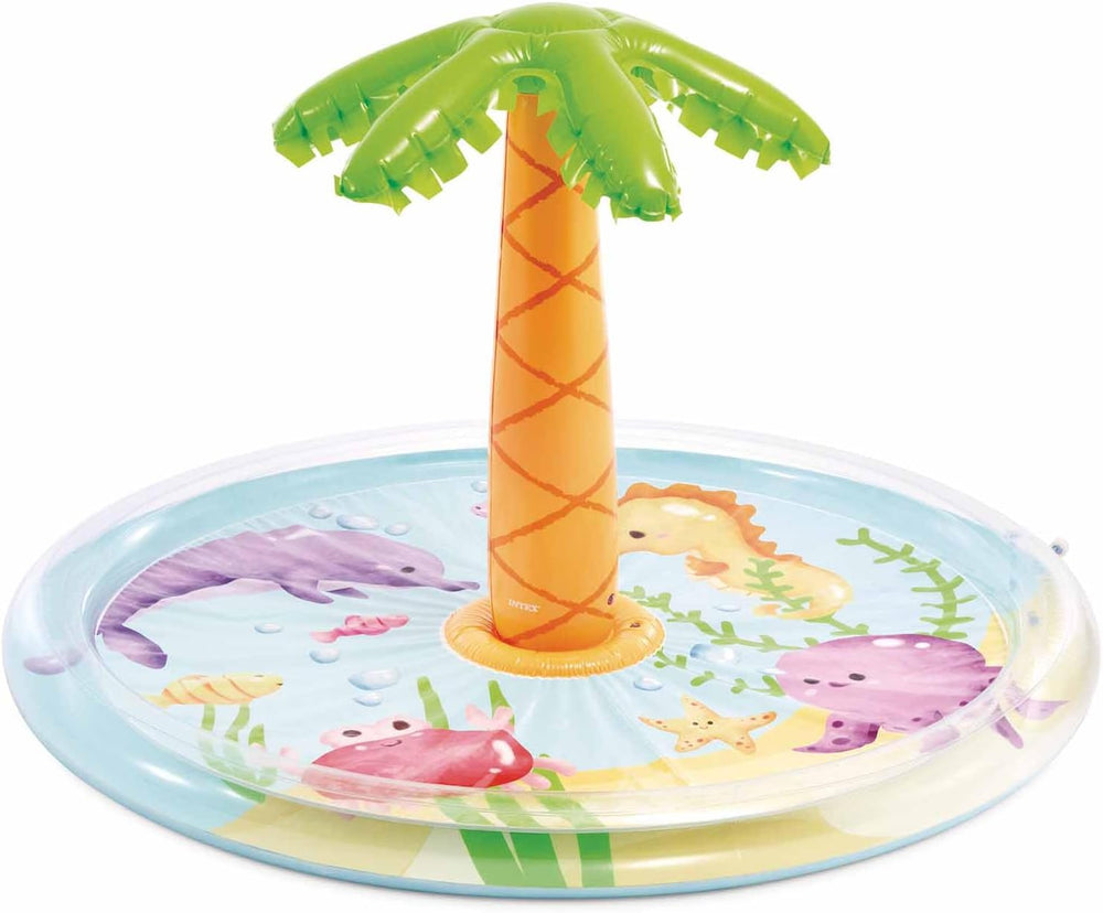 Piscine gonflable pour enfants Intex avec jet de paume, Ø 173 x 104 cm, avec pulvérisateur d'eau, raccord de tuyau, capacité 166 L, design tropical, vinyle résistant, pour enfants à partir de 2 ans (56433)