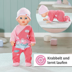 Baby Annabell Emily Run With Me 43cm, păpușă care se târăște și merge, cu funcție de sunet, rochiță și pălărie roz, 710623 Zapf Creation Papusi Naty Shop