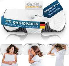 IDEA Oreiller pour douleurs cervicales, oreiller orthopédique en mousse à mémoire de forme, oreiller ergonomique pour le cou, oreiller de soutien optimal, oreiller anti-ronflement pour dormir sur le côté, le dos et le ventre Oreillers orthopédiques cervicaux Naty Shop Titre par défaut