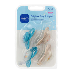 Sucettes MAM Original Day & Night Matt | 6-16 mois | Ensemble de sucettes | Acceptation 94% | Aide à prévenir l'alignement indésirable des dents | Développé en collaboration avec des dentistes | Silicone SkinSoft | Ours/Renard | Paquet de 4