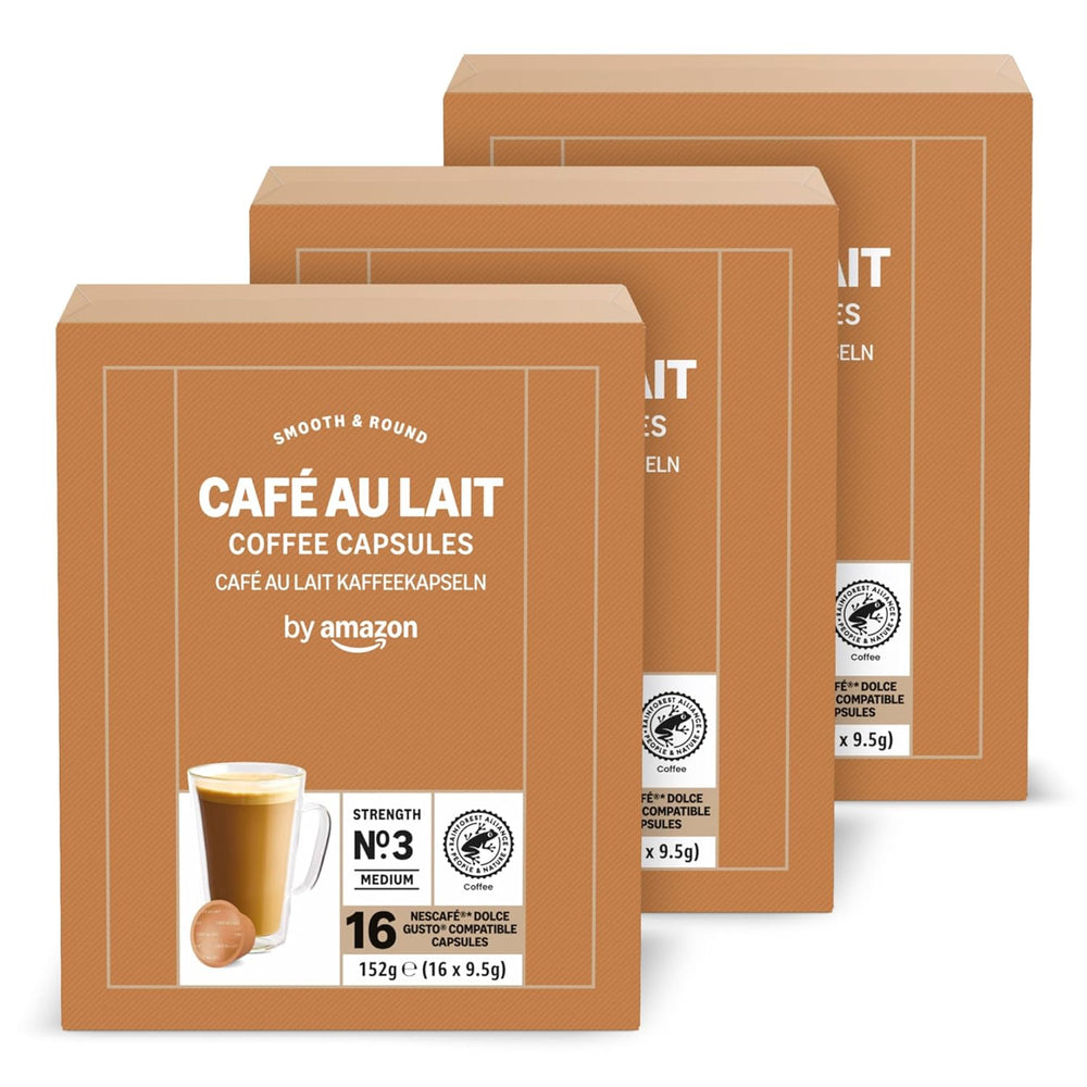 par Amazon Café au Lait Dolce Gusto capsules de café compatibles, 48 capsules (3 Packungen mit je 16 Stück)