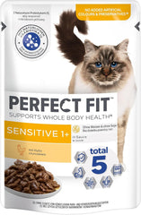 Nourriture humide pour chats Perfect Fit Sensitive 1+ au poulet en sauce, 12 sachets, 12 x 85g - Nourriture humide premium pour chats sensibles à partir de 1 an, sans blé ni soja, pour favoriser la digestion