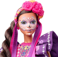 Poupée Barbie Día De Muertos 2022 avec robe traditionnelle à volants, couronne de fleurs et peinture pour le visage Calavera, cadeau pour les collectionneurs